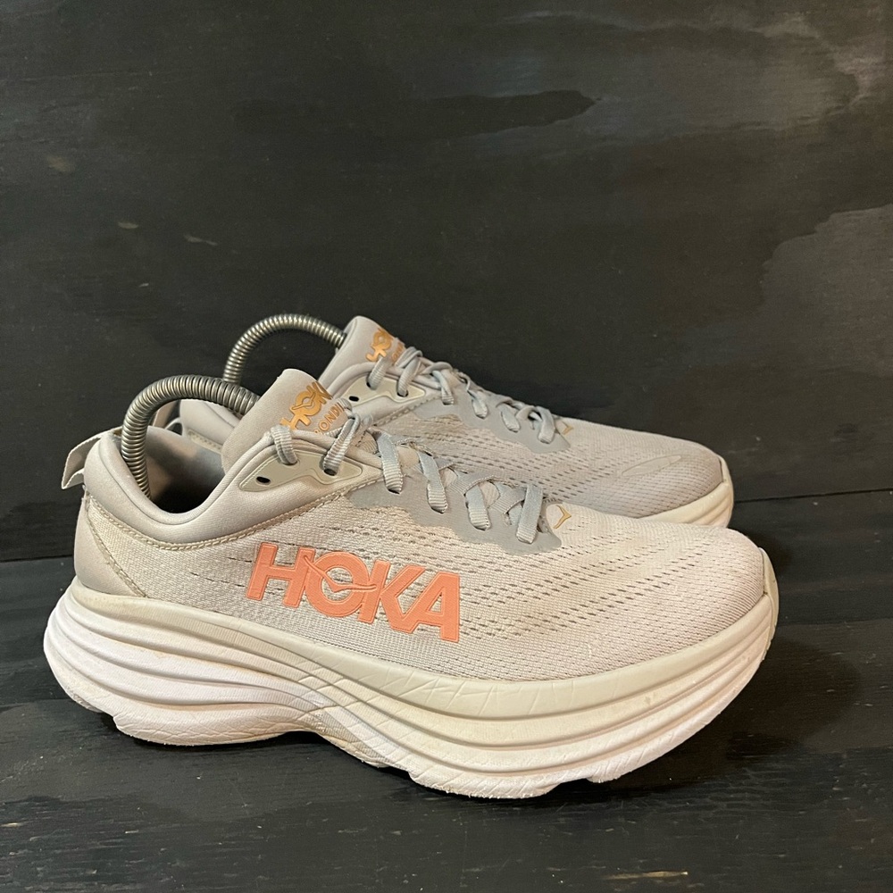 Hoka One One Women's Gray Sneakers with Peach Logo